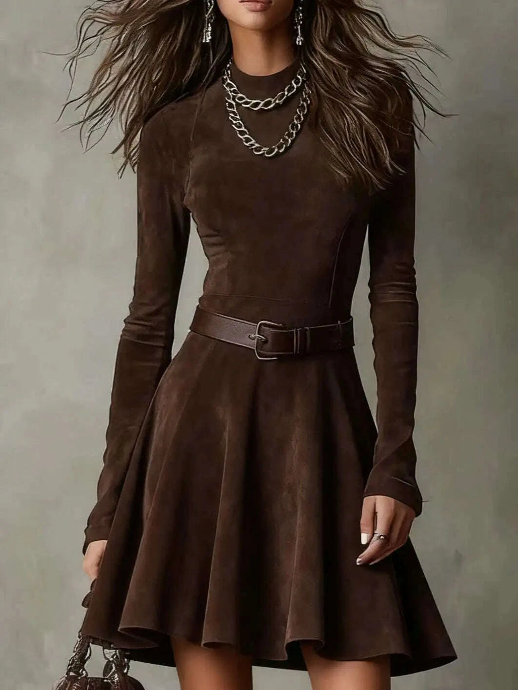 casual-o-neck-long-sleeve-suede-party-dress-elegantspl-it-solid-slim-long-dress-women-fashion-with-belt-tie-up-maxi-dresskimludkimlud-35561559