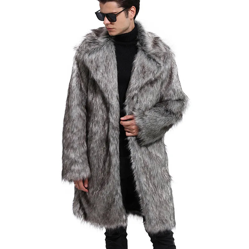 Men's Coat – Large Lapel – Faux Fur – Long Silhouette | KIMLUD