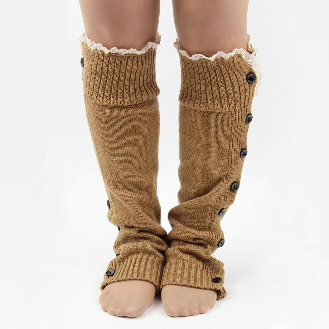 Women's Leg Guards Autumn and Winter New Lace Lace Buttons Warm Long Jk Stacking Socks Cover Boot Cover