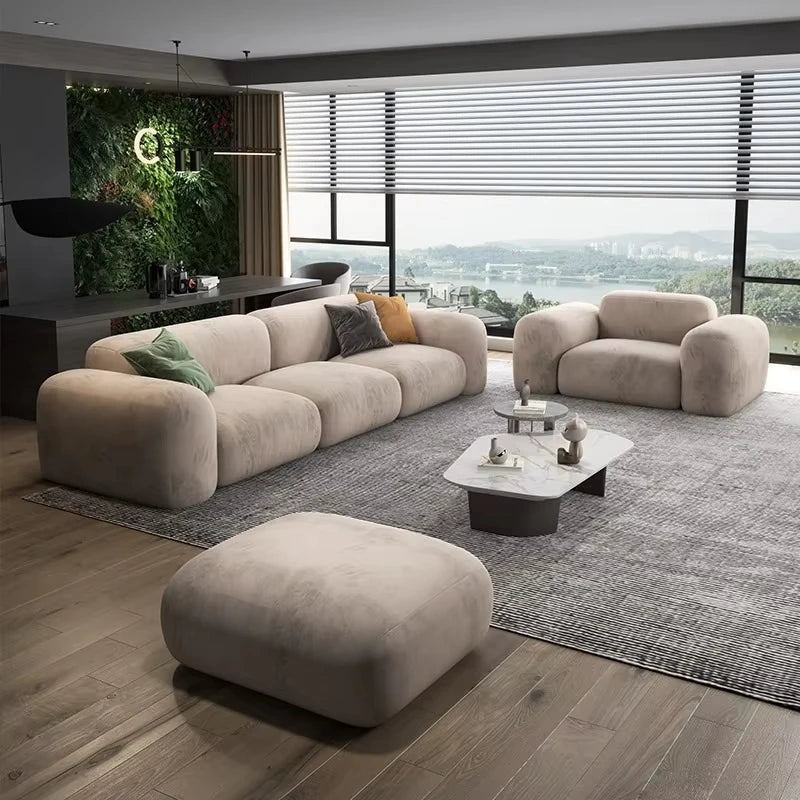 Velvet Lux L-Shaped Sectional Sofa — Ivory | KIMLUD