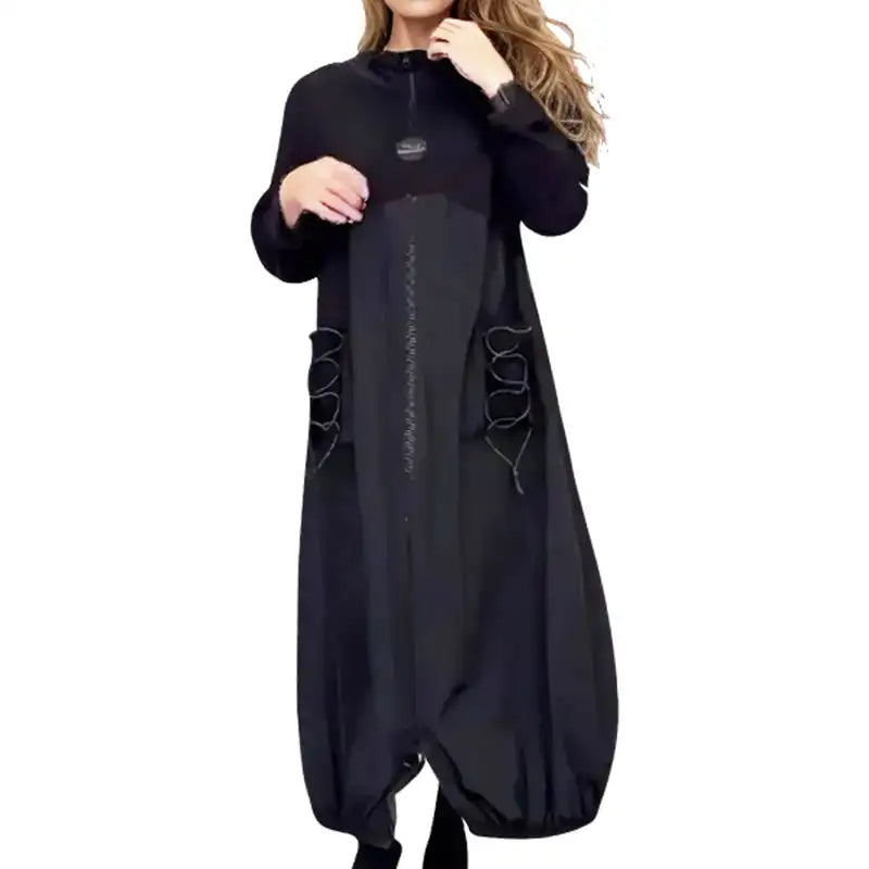 Women's Loose Shirt Dress Long- Sleeved With Mocha Collar And Drawstring Fashion High Quality Casual Dress Visually Stretched