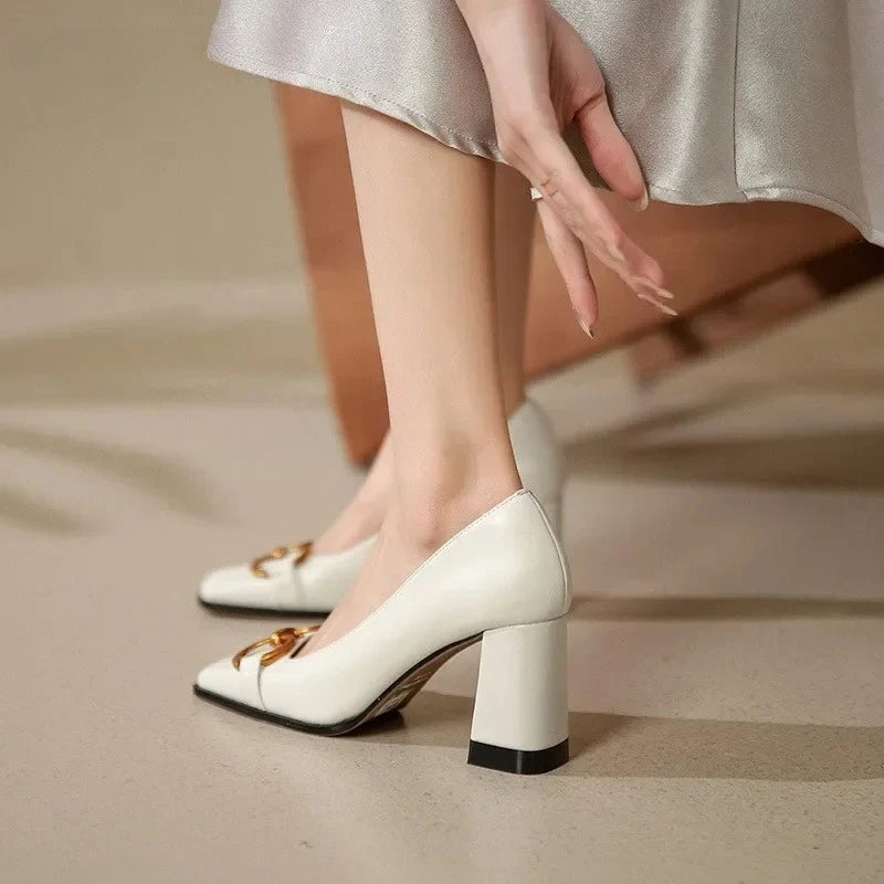 Patent Leather Square Buckle Pumps — Black | KIMLUD