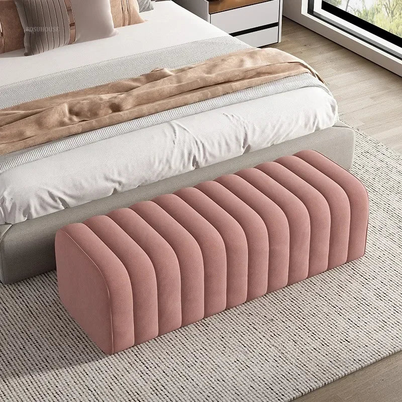 Nordic Minimalist Fabric Stool Shoe-Changing Hallway Bench With Soft Padded Seat — Light Gray | KIMLUD