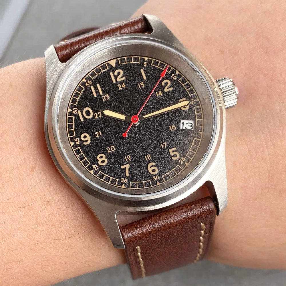 Tandorio 20ATM Waterproof Diver 36mm Field Watch Men NH35 Mechanical Movt Black White Dial Luminous Sapphire Glass 3.8 Auto Date