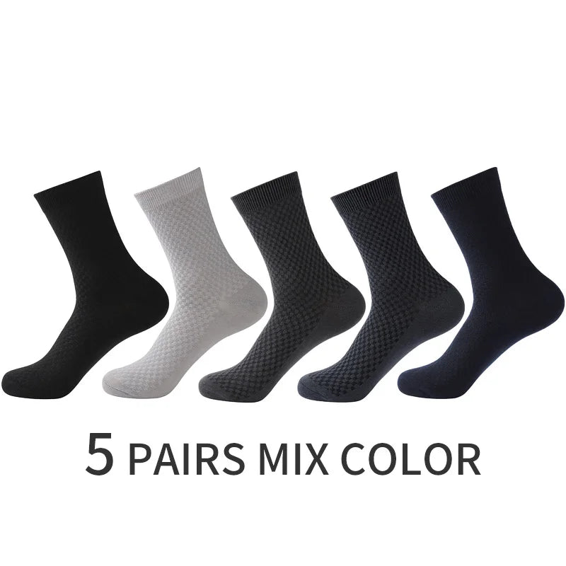 Bamboo Fiber Crew Socks Breathable 5 Pack — Black | KIMLUD