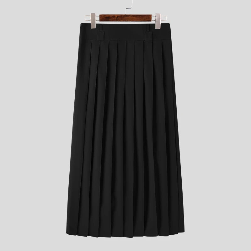 2024 Men Casual Skirts Solid Color Pleated Zipper Loose Trousers Personality Streetwear Leisure Fashion Men Skirts S-5XL INCERUN