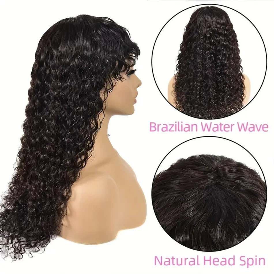 Curly Wig with Bangs – 180% Density – Human Hair – Darker Color | KIMLUD