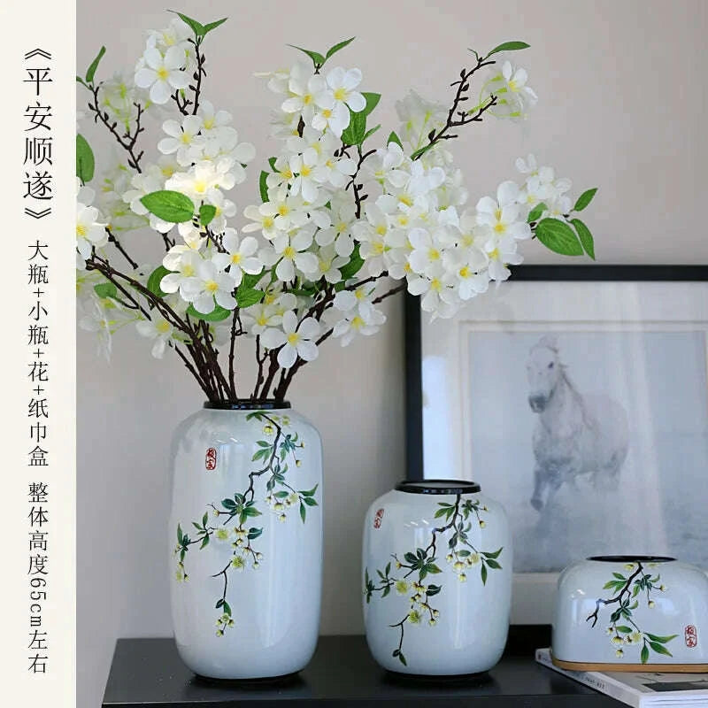 KIMLUD, Chinese ceramic vase ornament, living room entrance floral art, home hydroponics creative simple round housewarming gift flower, KIMLUD Womens Clothes