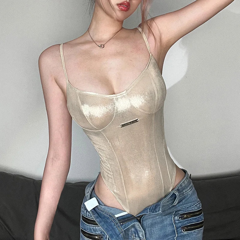Polyester Elastane Bodysuit Lace-Up Sleeveless Slim Fit — Black | KIMLUD