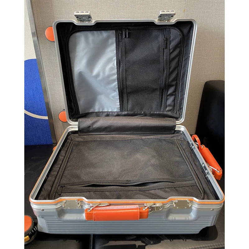Aluminum-Frame Carry-On Suitcase Wide-Handle — Black | KIMLUD