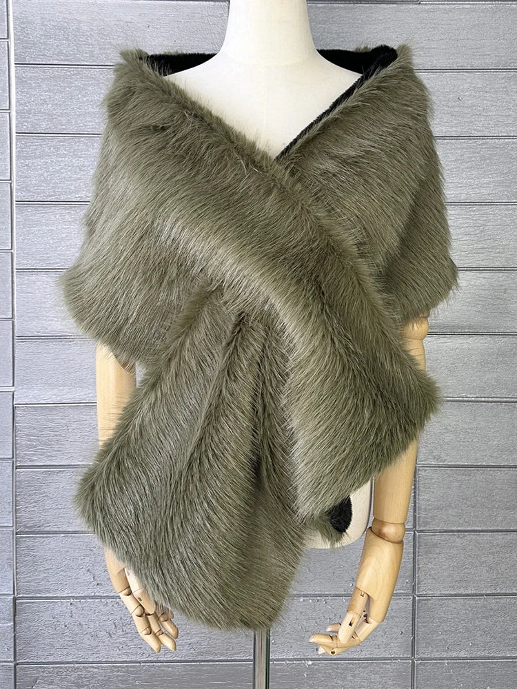 Faux Fur Scarf – Long Keep Warm – Black | KIMLUD