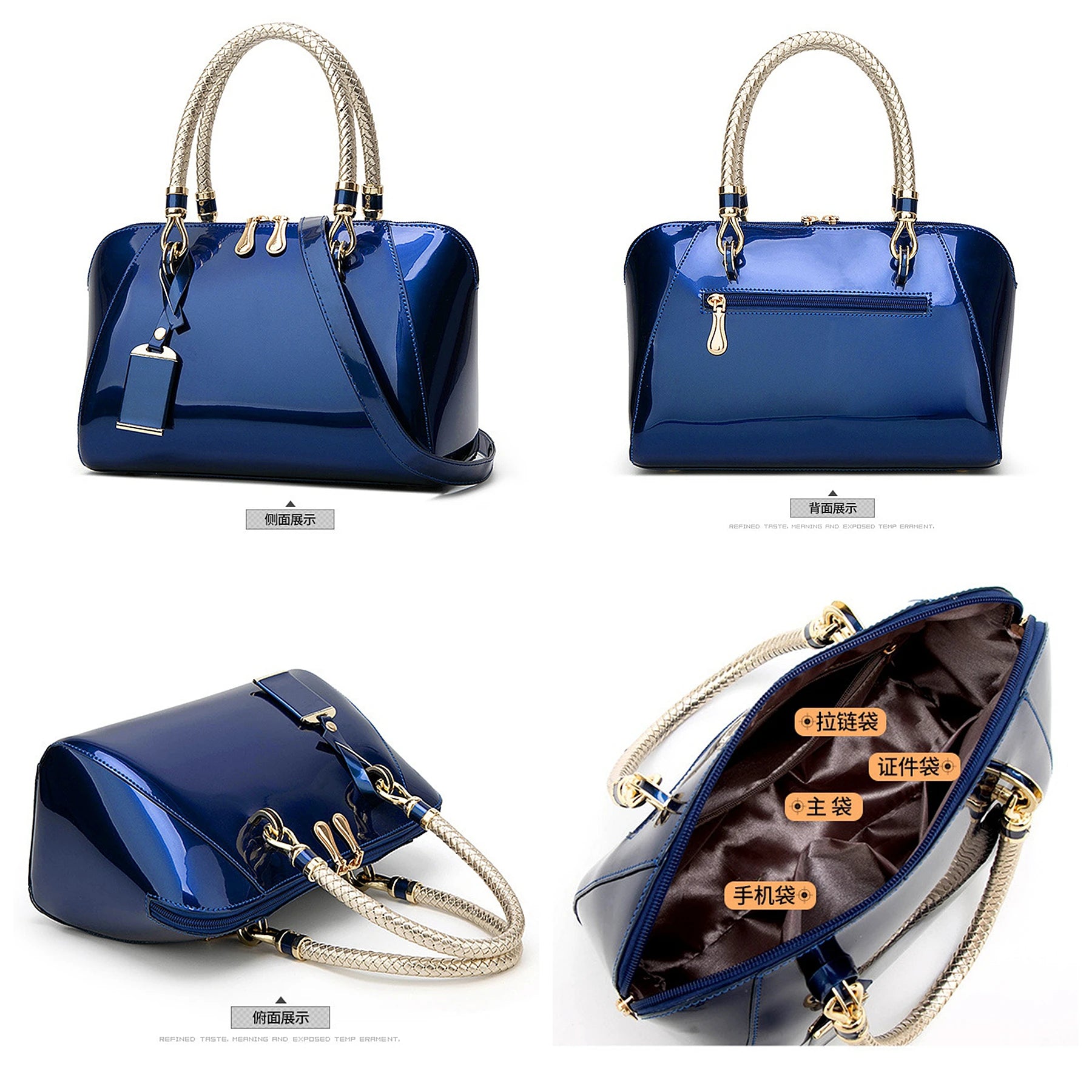 Shiny Faux Leather Boston Bag Deluxe — Ivory | KIMLUD