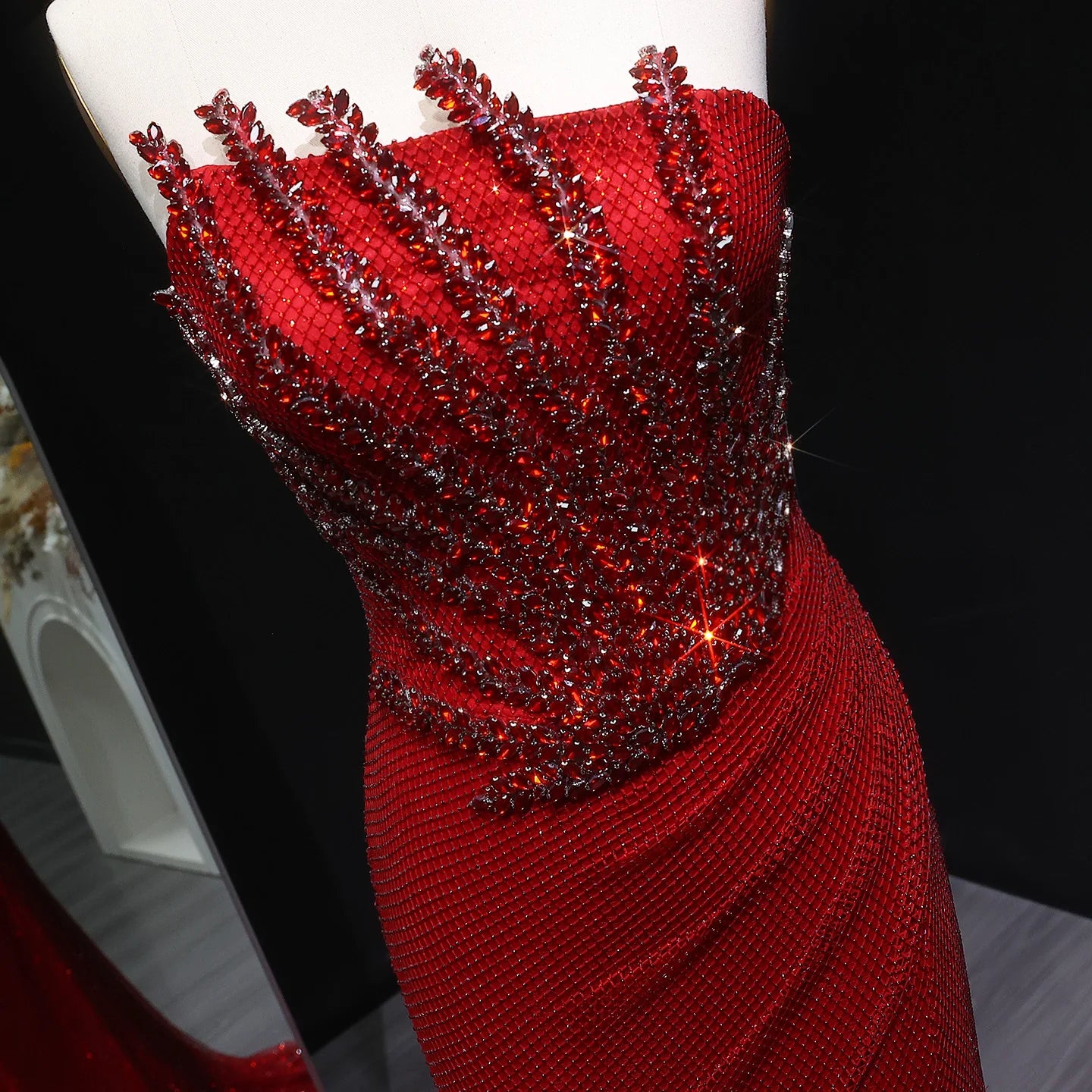 Crystal Beaded Mermaid Evening Dress With Slit — Caramel | KIMLUD