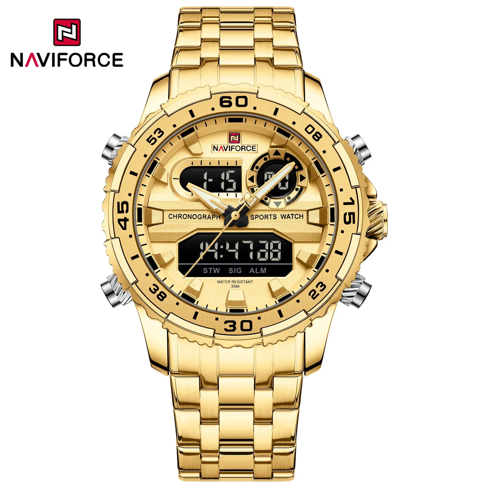 NAVIFORCE Fashion Brand Black Gold Men Watch Fashion Luxury Quartz Wrist Watches Sport Waterproof Stainless Steel Strap NF9234