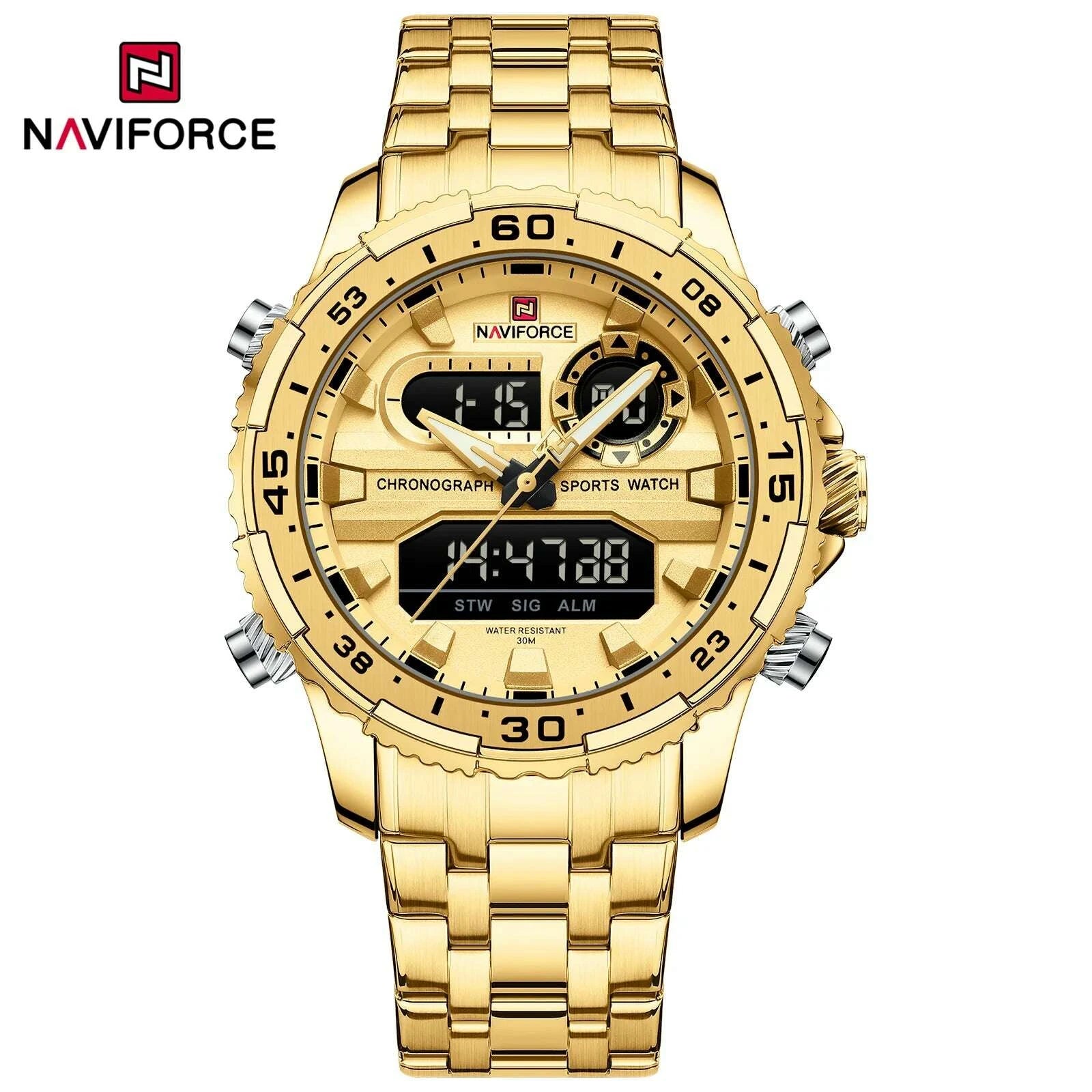 KIMLUD, NAVIFORCE Fashion Brand Black Gold Men Watch Fashion Luxury Quartz Wrist Watches Sport Waterproof Stainless Steel Strap NF9234, KIMLUD Womens Clothes