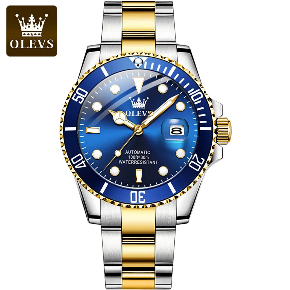 OLEVS Automatic Movement Mechanical Men Watch Green Water Ghost Man Wristwatch Waterproof Stainless Steel Men's Watches Luxury
