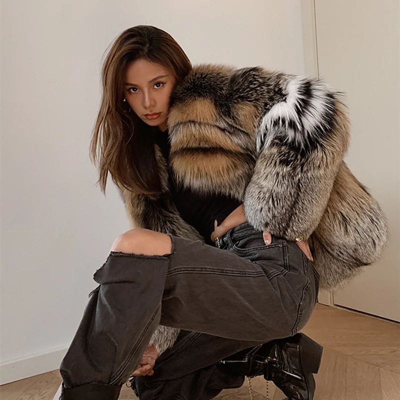 KIMLUD, Women Fur Coat Natural Finland Golden Edged Fox Fur Winter Jacket Whole Skin Fur Warm Thick Luxury Fur Clothing Outerwear, KIMLUD Womens Clothes