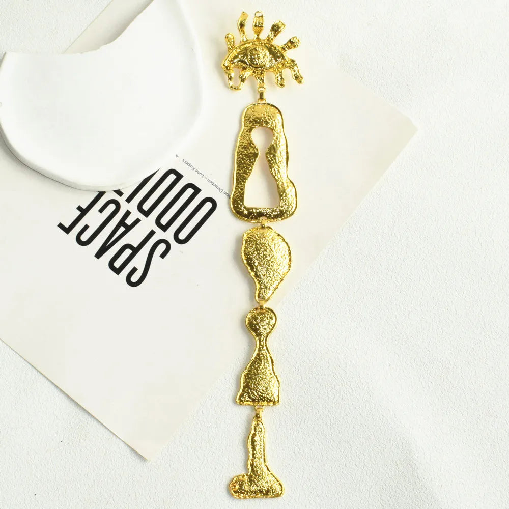 Metal Alloy Brooch Abstract Face Charm — Gold | KIMLUD