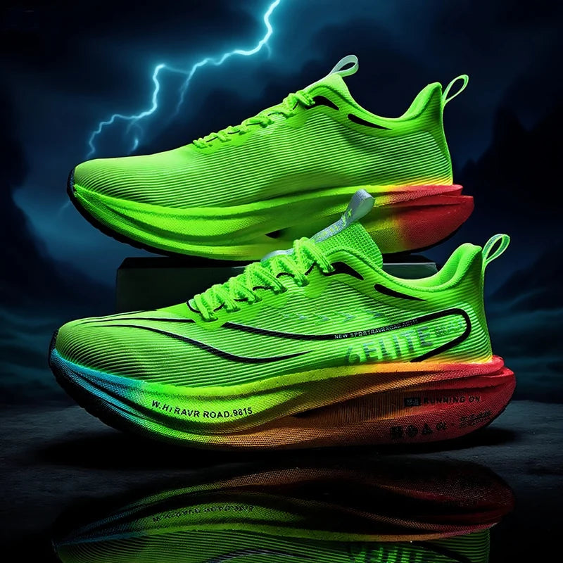 Air Mesh Running Shoes Carbon Plate Marathon Lightweight Breathable Nonskid — Emerald Green | KIMLUD