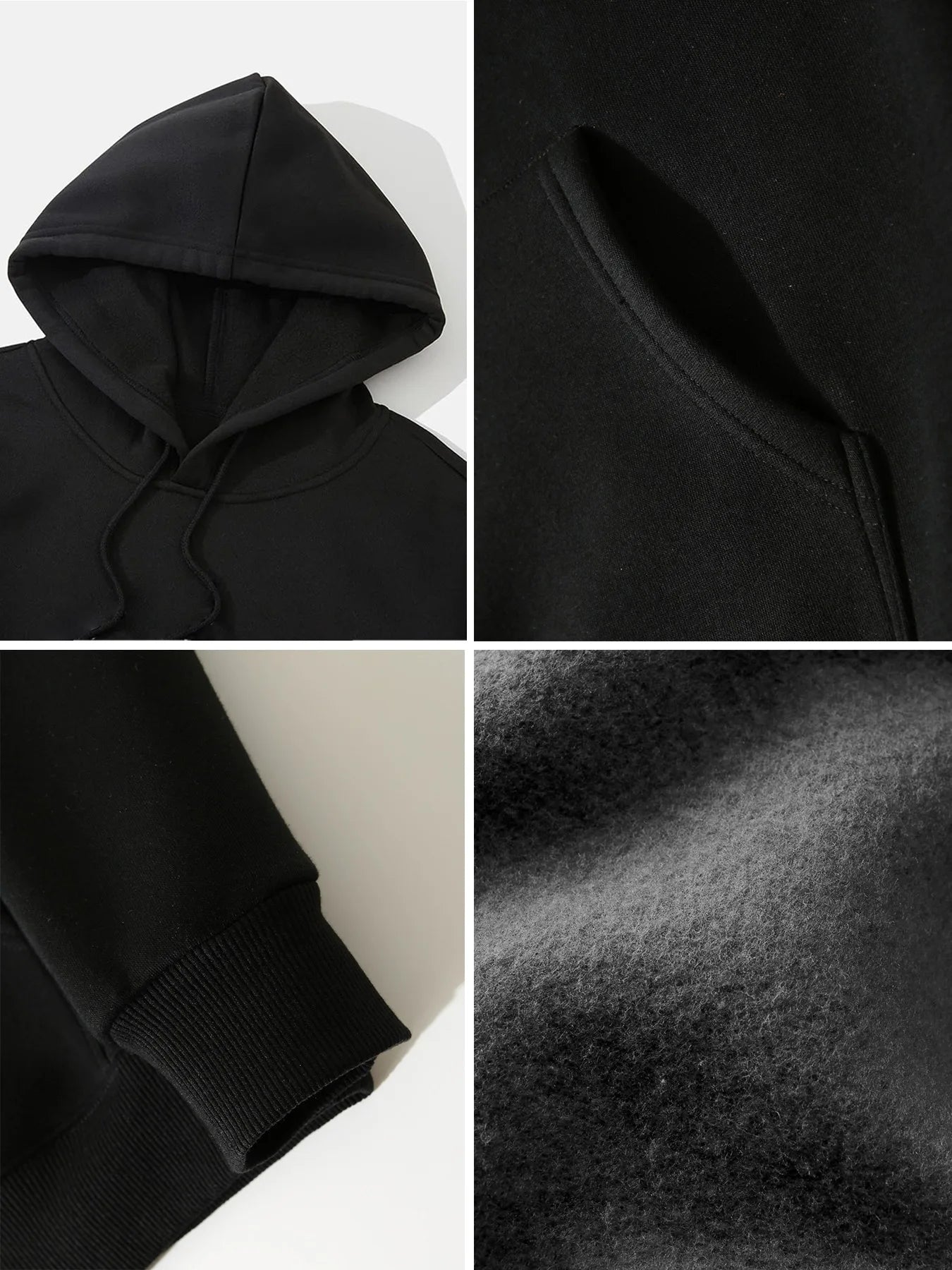 Knit Heavyweight Hoodie With Drawstrings — Black | KIMLUD