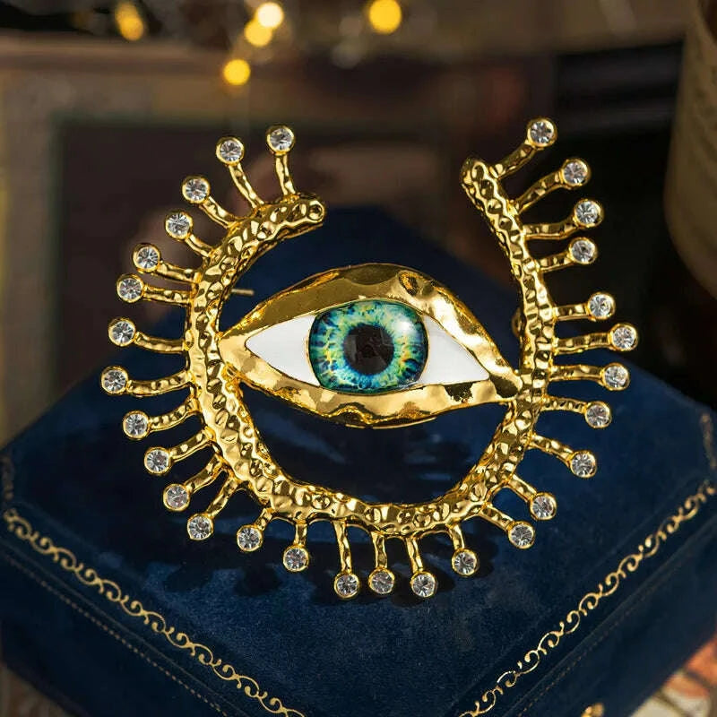 KIMLUD, Classic Vintage Design Women Men Big Eyes Hihg-end Badges Brooches Unisex Palace Baroque Enamel Crystal Banquet Corsage Pins, KIMLUD Womens Clothes