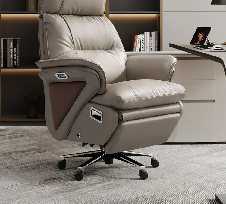 Genuine Leather Reclining Gaming Chair — Gray | KIMLUD