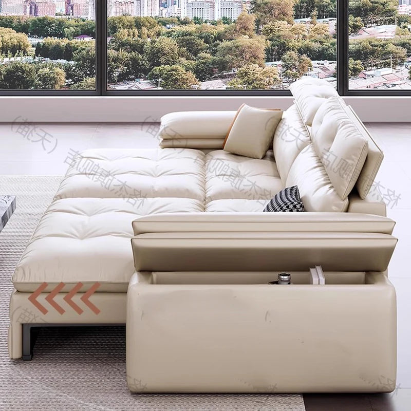 Genuine Leather Nordic Folding Recliner Sofa — White | KIMLUD