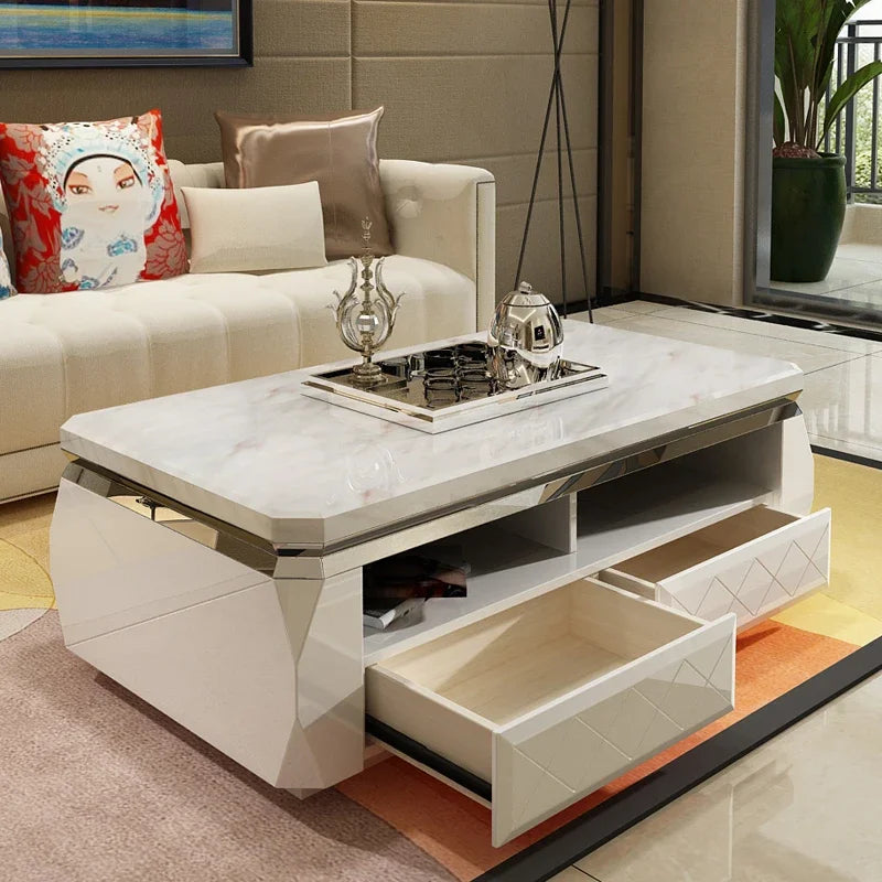 Nordic Coffee Table With Drawers And Hidden Storage — White | KIMLUD