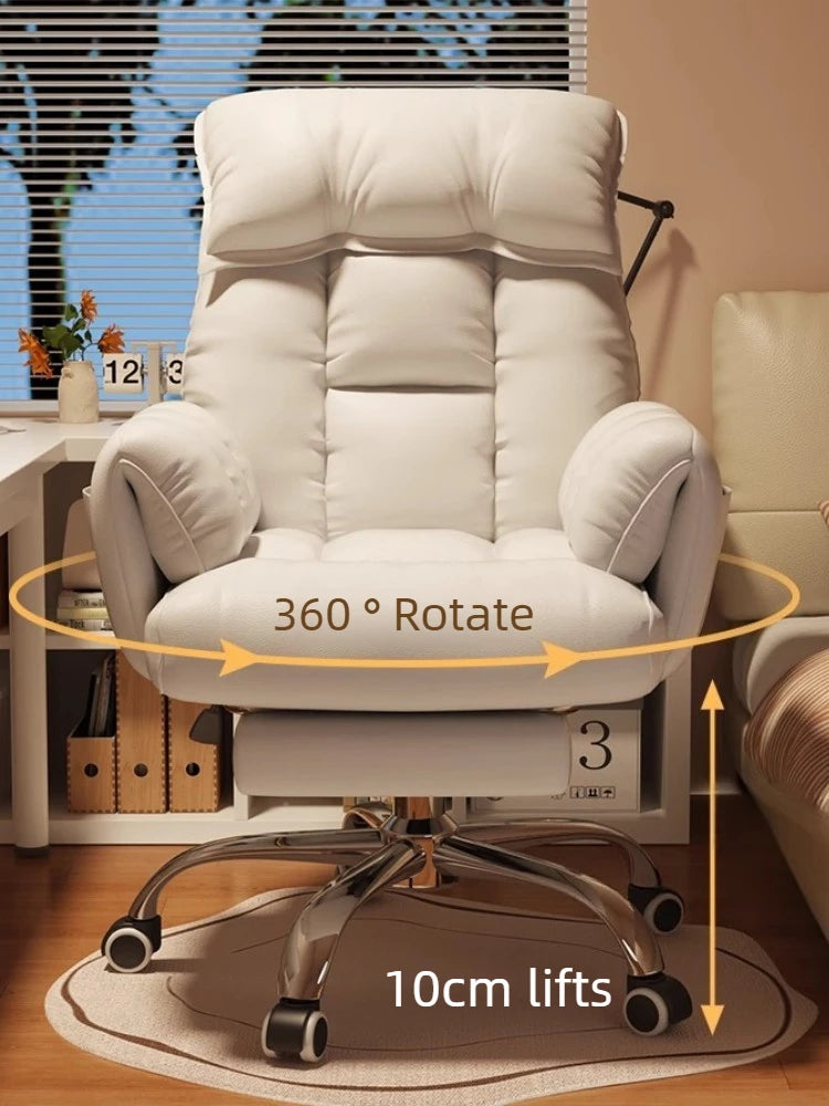 Fabric Ergonomic Office Chair With Footstool — White | KIMLUD