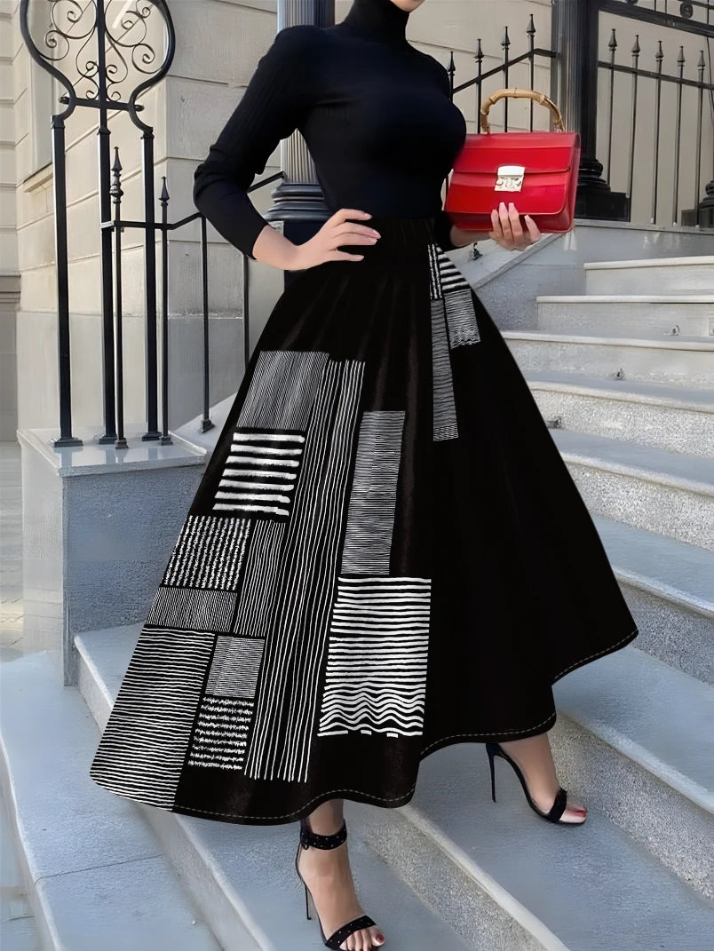 Skirt – Geometric Stripes Pattern – Polyester Fiber | KIMLUD