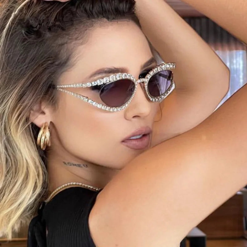 Diamond Hollow Sunglasses Concave Shape — Black | KIMLUD