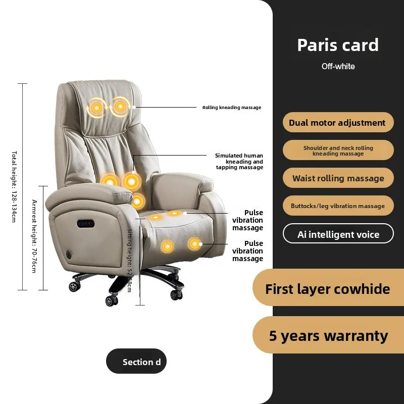 Genuine Leather Executive Office Chair Massage — Cream | KIMLUD