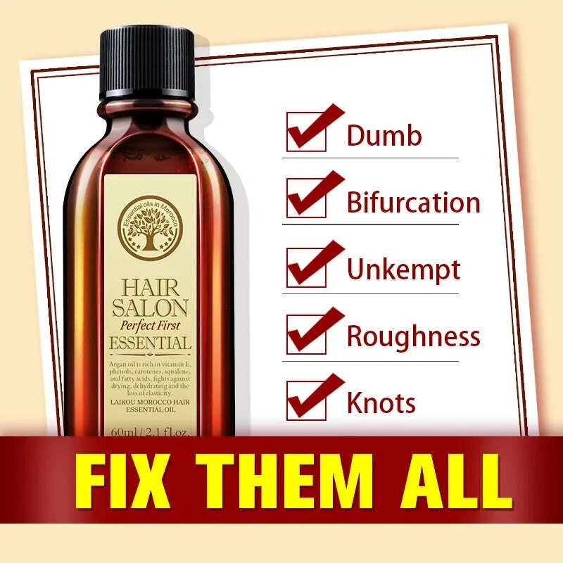 KIMLUD, Laikou Argan Hair Oil Essential Oil Natural Anti-hair Loss Prevent Hair Dry Soft Nourishing Frizz Damaged Repair Care 60ml, KIMLUD Womens Clothes