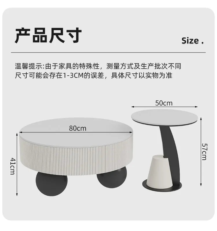 Minimalist Round Coffee Table With Storage Drawers — Ivory White | KIMLUD
