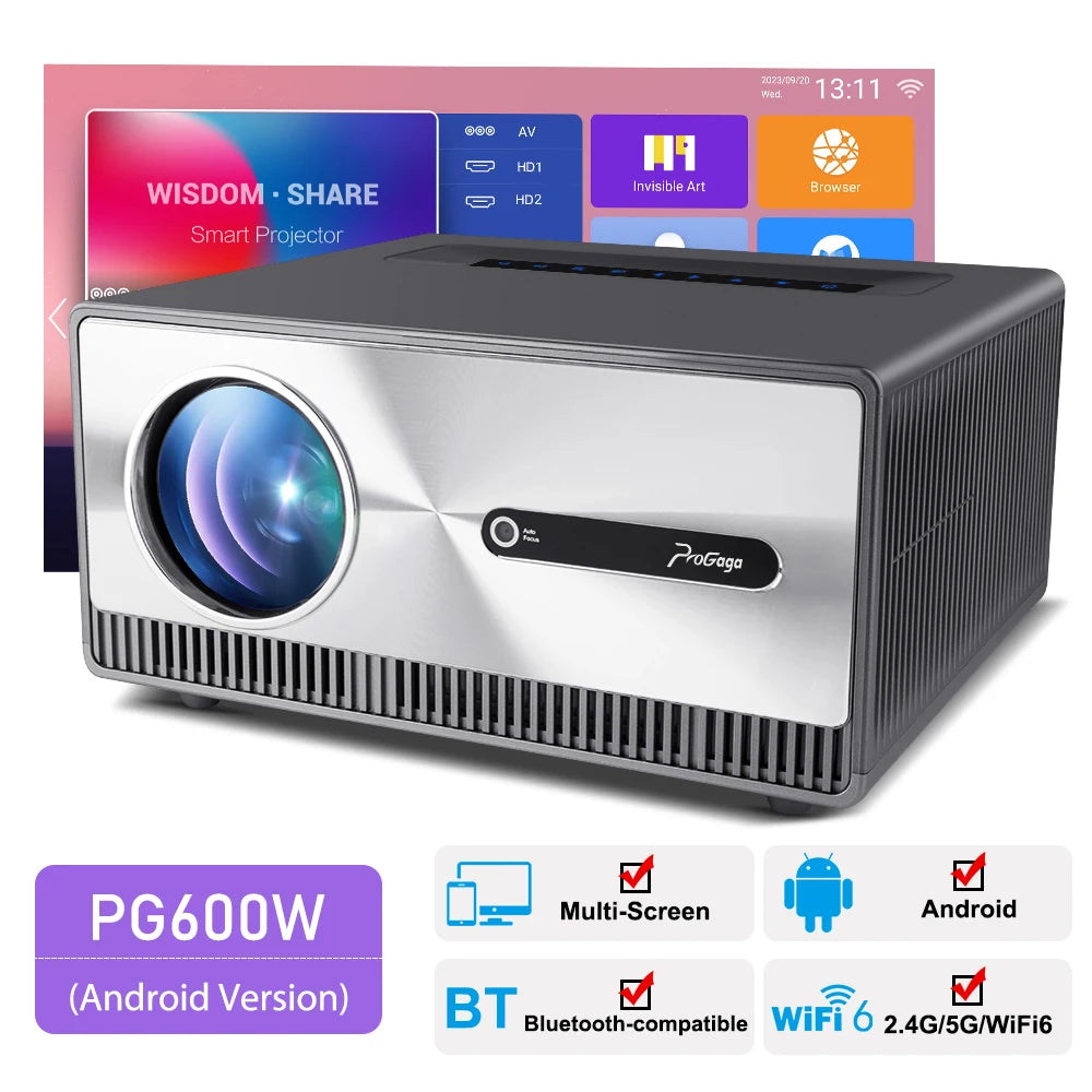 PROGAGA PG600W Full HD 1080P Projector Android 4k WiFi Auto Focus PG600 Portable Projetor PK DLP Home Theater Beam in Brazil