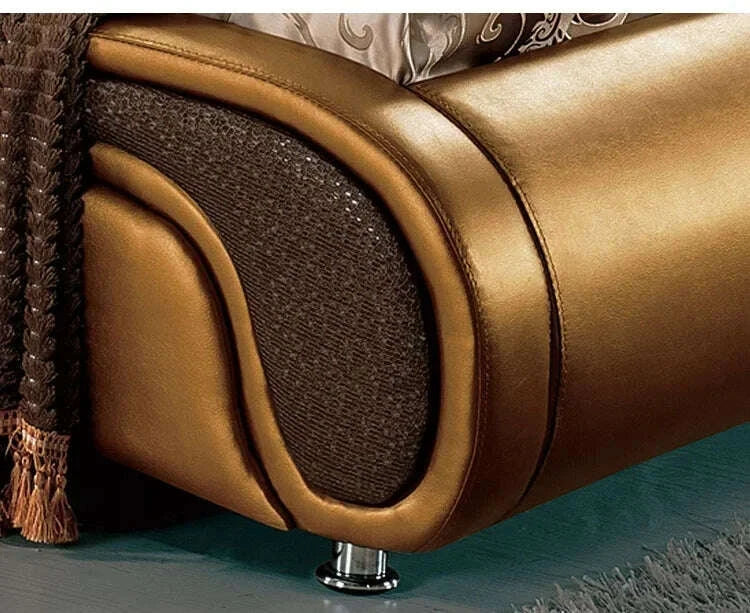 KIMLUD, A Neueste design Schlafzimmer set möbel Gold farbe könig größe doppel bett Moderne europäische modische weiche betten Leder bett, KIMLUD Womens Clothes
