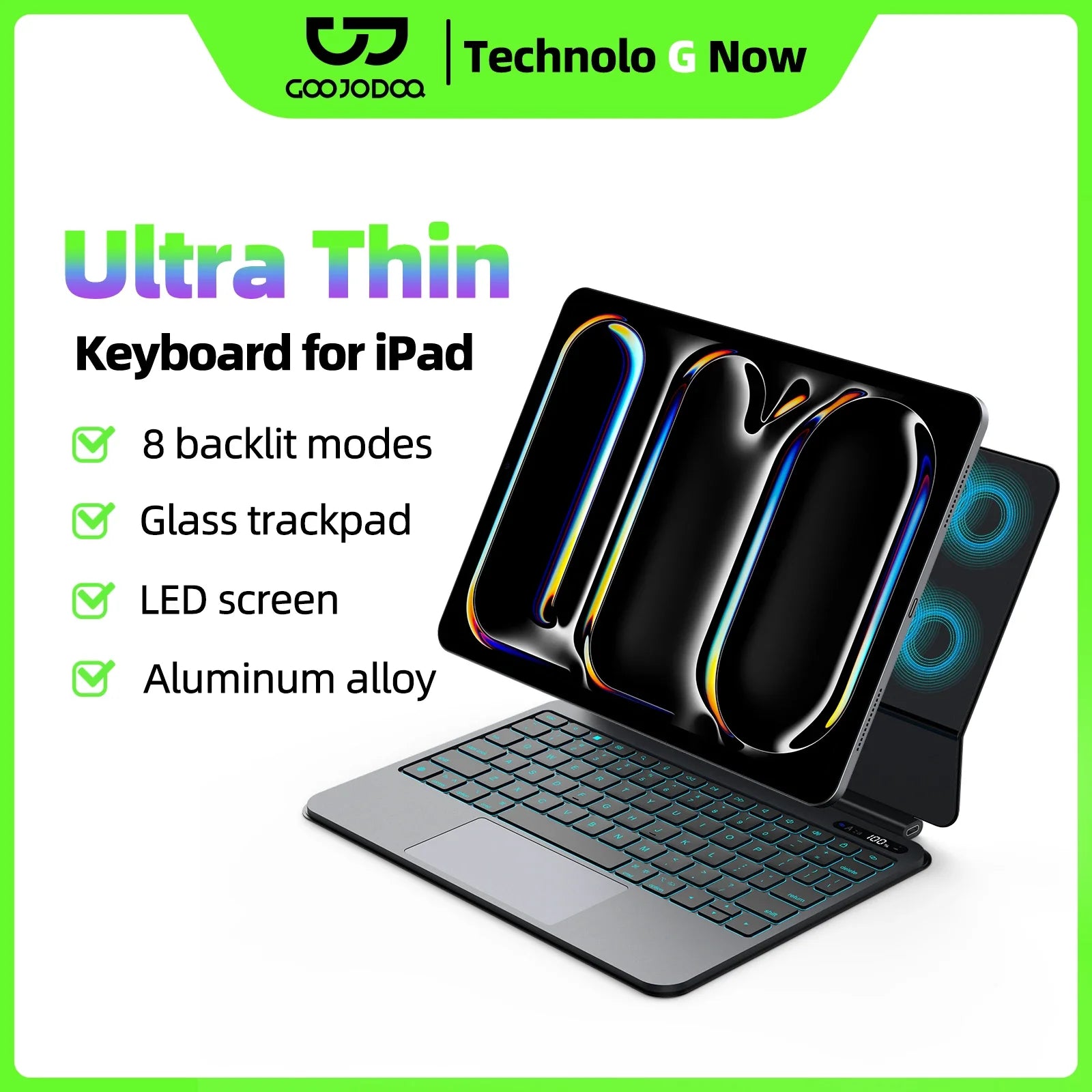 GOOJODOQ Ultra Thin Magic Keyboard for iPad Pro 11 Air 11 M3/M2 Pro 12.9 Pro 13 Pad A16 Glass Trackpad Aluminum Alloy Keyboard