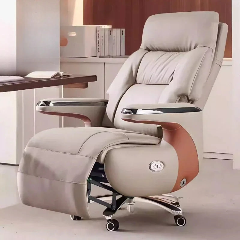 Genuine Leather Executive Office Chair Massage — Cream | KIMLUD