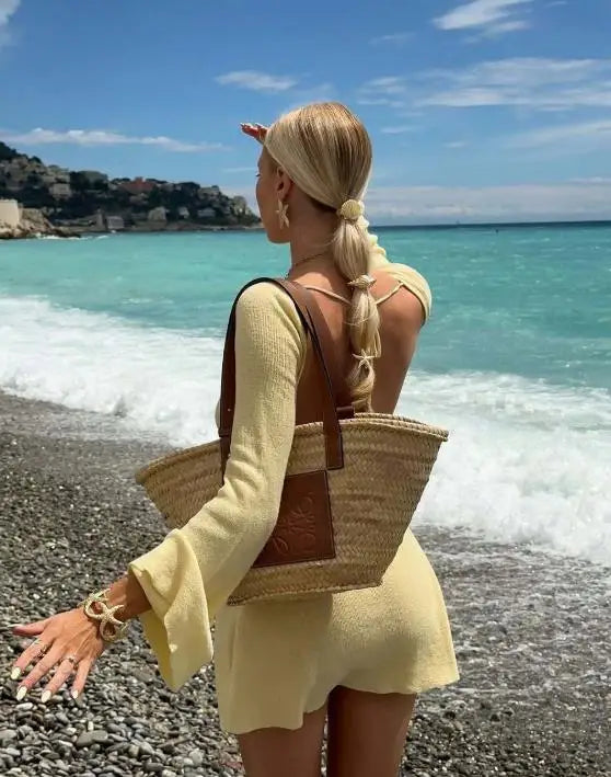 Women Dresses 2026 New Spring Summer Solid Color Spicy Girl Fashion Elegant Round Neck Long Sleeve Backless Slim Mini Dress