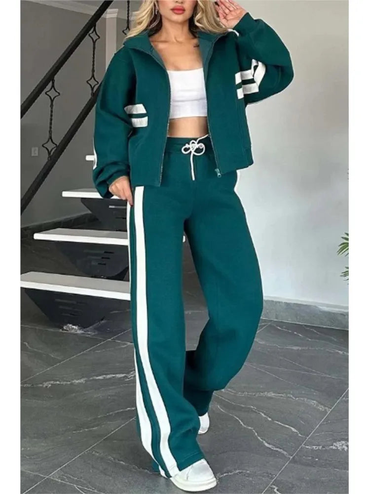 Y2K Striped Hoodie Set Loose Fit Jacket — White With Red Stripes | KIMLUD