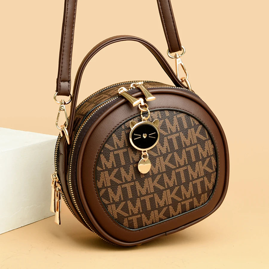 PU Leather Circular Crossbody Bag Sequined Letter — Off-White | KIMLUD