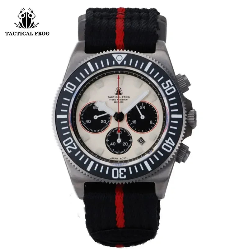 Tactical Frog FXD Titanium Diving Watch For Men Chronograph VS75B Solar-powered Quartz Movement Watch BGW9 Super Luminous 20 ATM