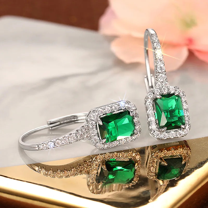 Cubic Zirconia Drop Earrings Water-Drop Inlaid — Emerald | KIMLUD
