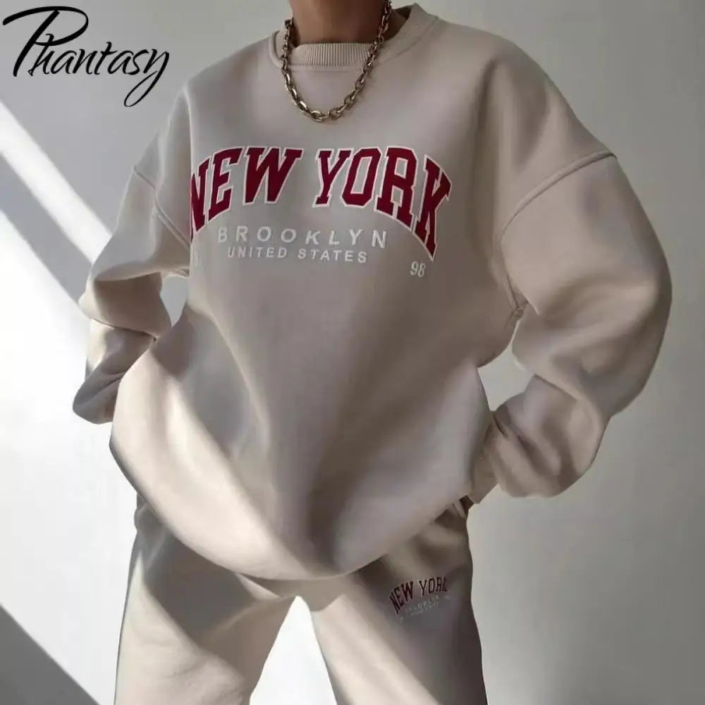 Soft Cotton Tracksuit Letter Print — Ivory | KIMLUD