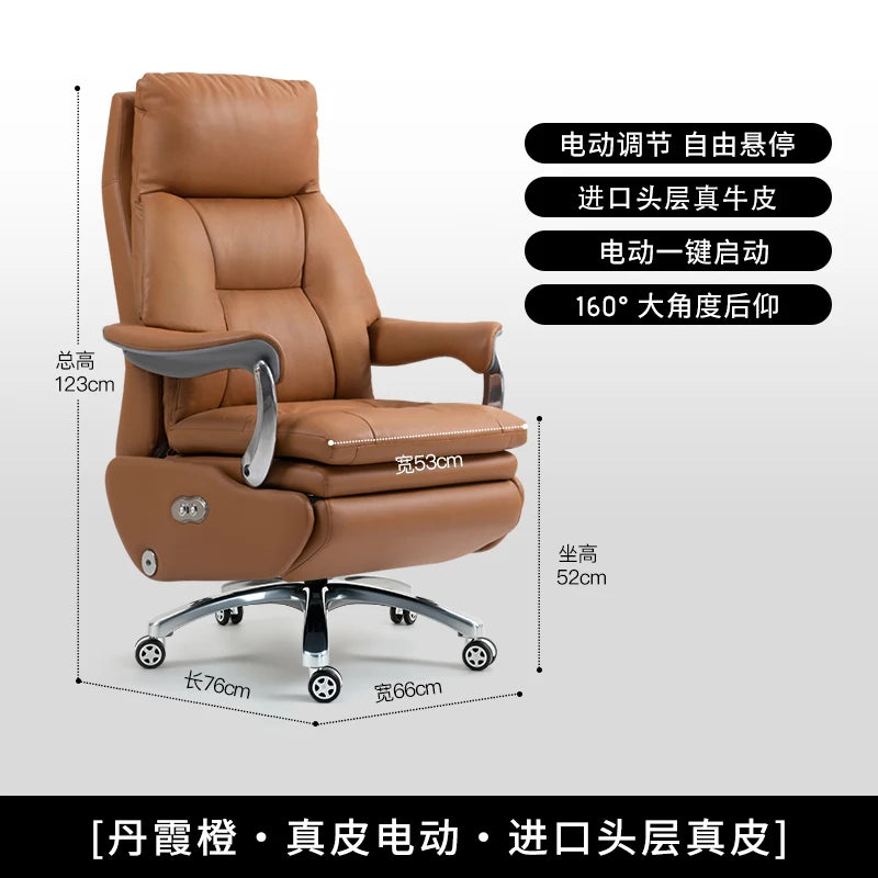 Electric Leather Boss Chair Modern Design Comfortable Ergonomic Trendy Chair Swivel Arm Footrest Salon Silla Oficina Furniture