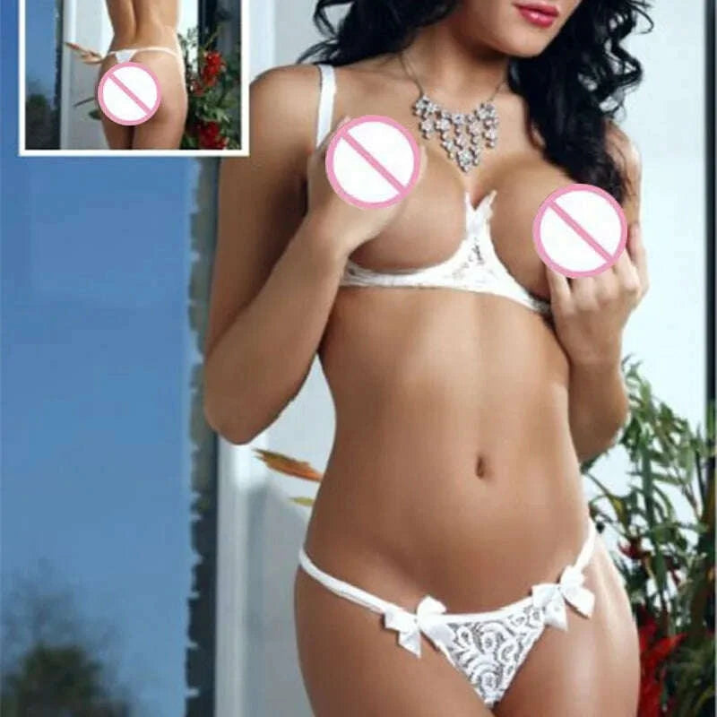 KIMLUD, Sexy Fancy Bow Tie Underwear Women Sexy Lingerie Lace Hollow Out Bra Set Erotic Bikinis Porn 2Piece Sex Set Transparent Clothes, KIMLUD Womens Clothes