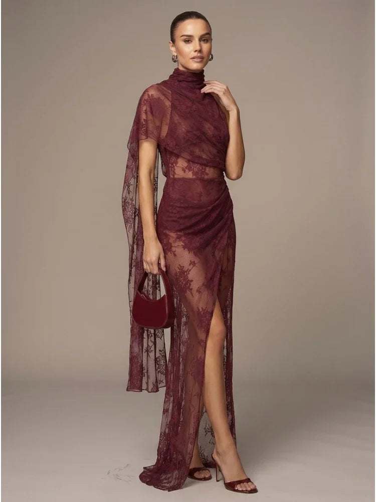 Dresses – Backless High Neck Lace See-Through – Slim Silhouette – Black | KIMLUD