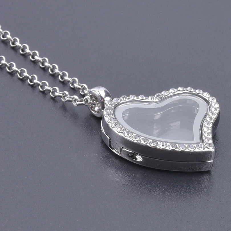 Silver-Tone Heart-Shaped Glass Reliquary Locket Pendant With Antique Filigree Keepsake Window — Silver | KIMLUD