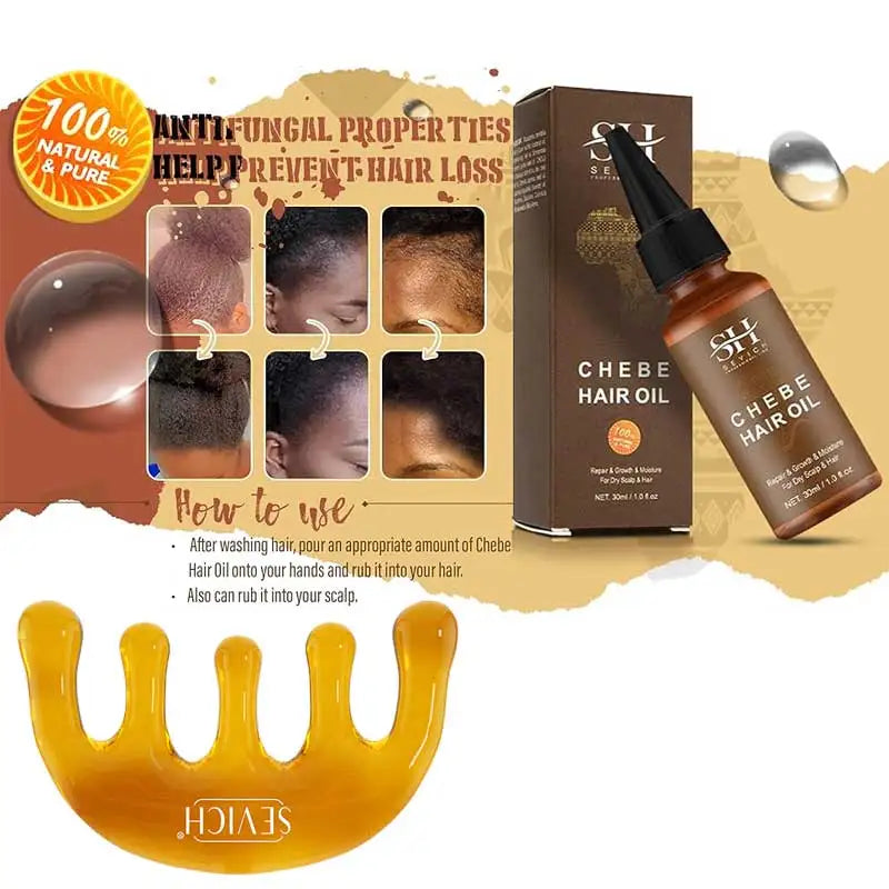 Chebe Oil Set Scalp Massager Comb Tool — Amber-Gold | KIMLUD