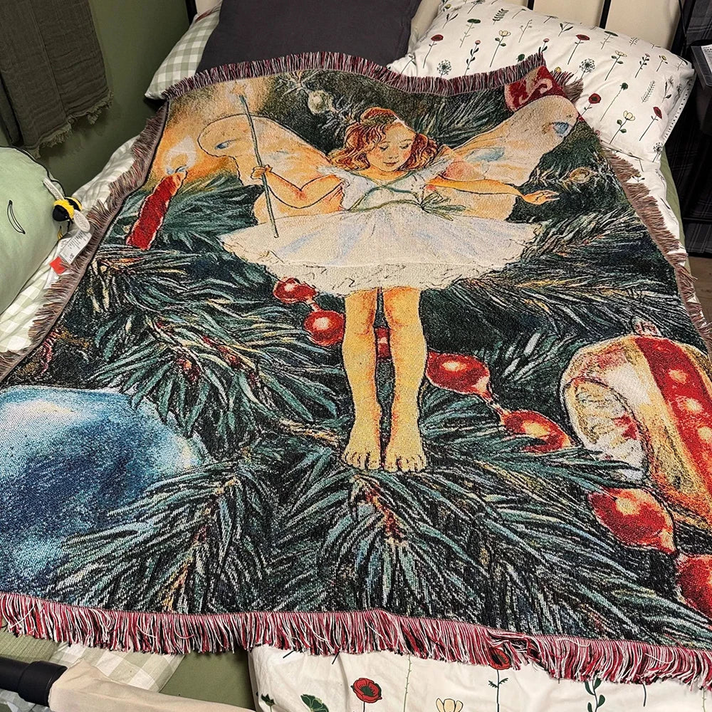 Retro Village Sofa Blanket Cotton Thread Throw Christmas Living Room Leisure Sofa Cover Winter Knitted New Years Gifts Blankets